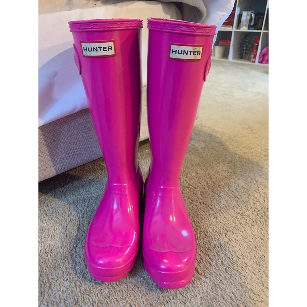 Pink tall hunter boots